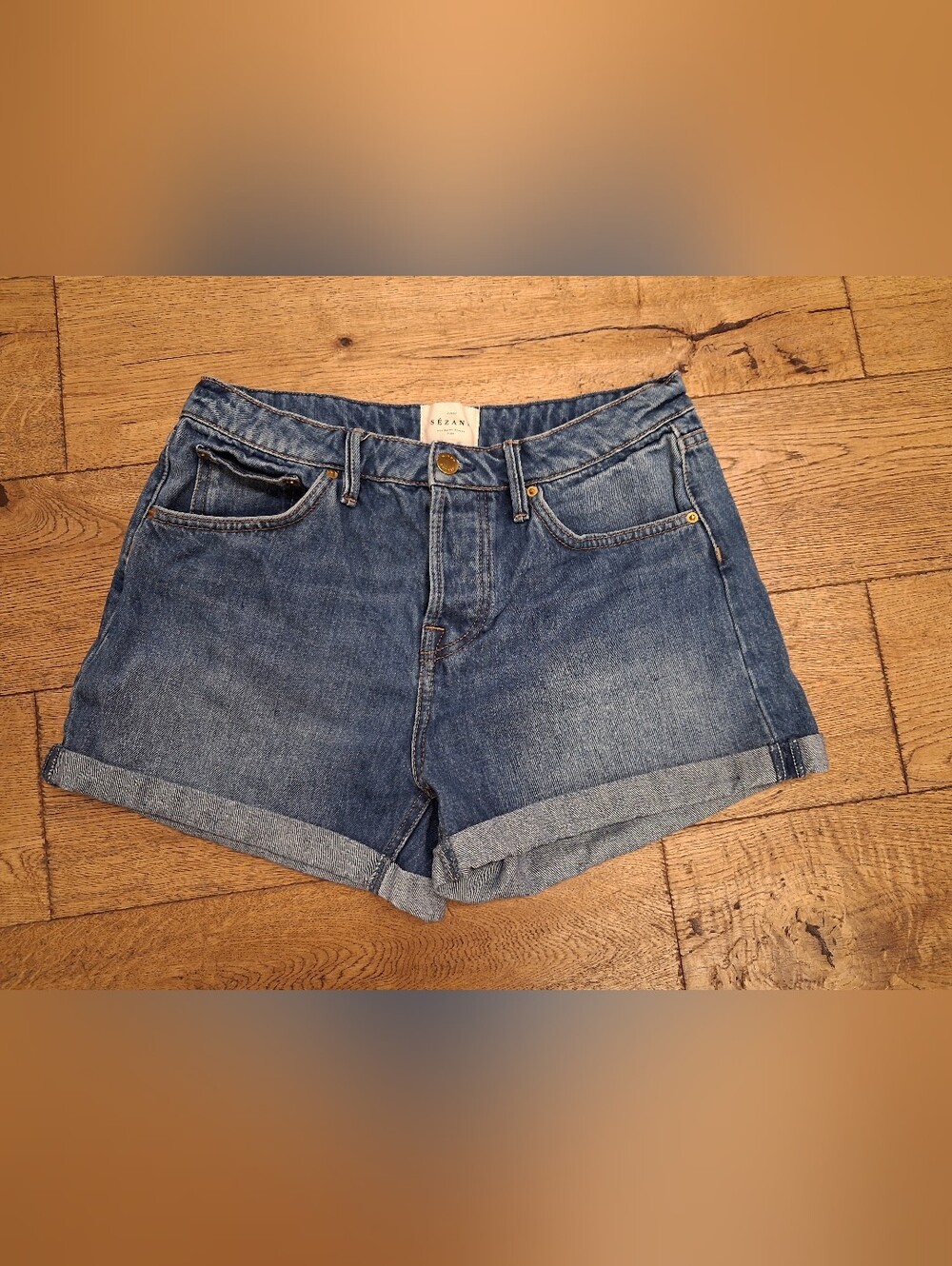 Sezane Neils Denim 100% Cotton Shorts Women’s Size EU 38 US 8 Rolled Hem